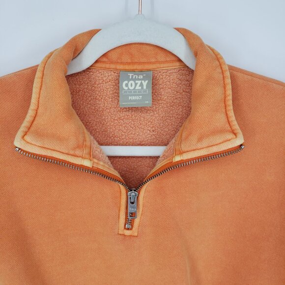 Aritzia Tna Cozy Fleece Perfect Cropped Quarter Zip Sweatshirt XS  Faded Orange - Picture 4 of 8